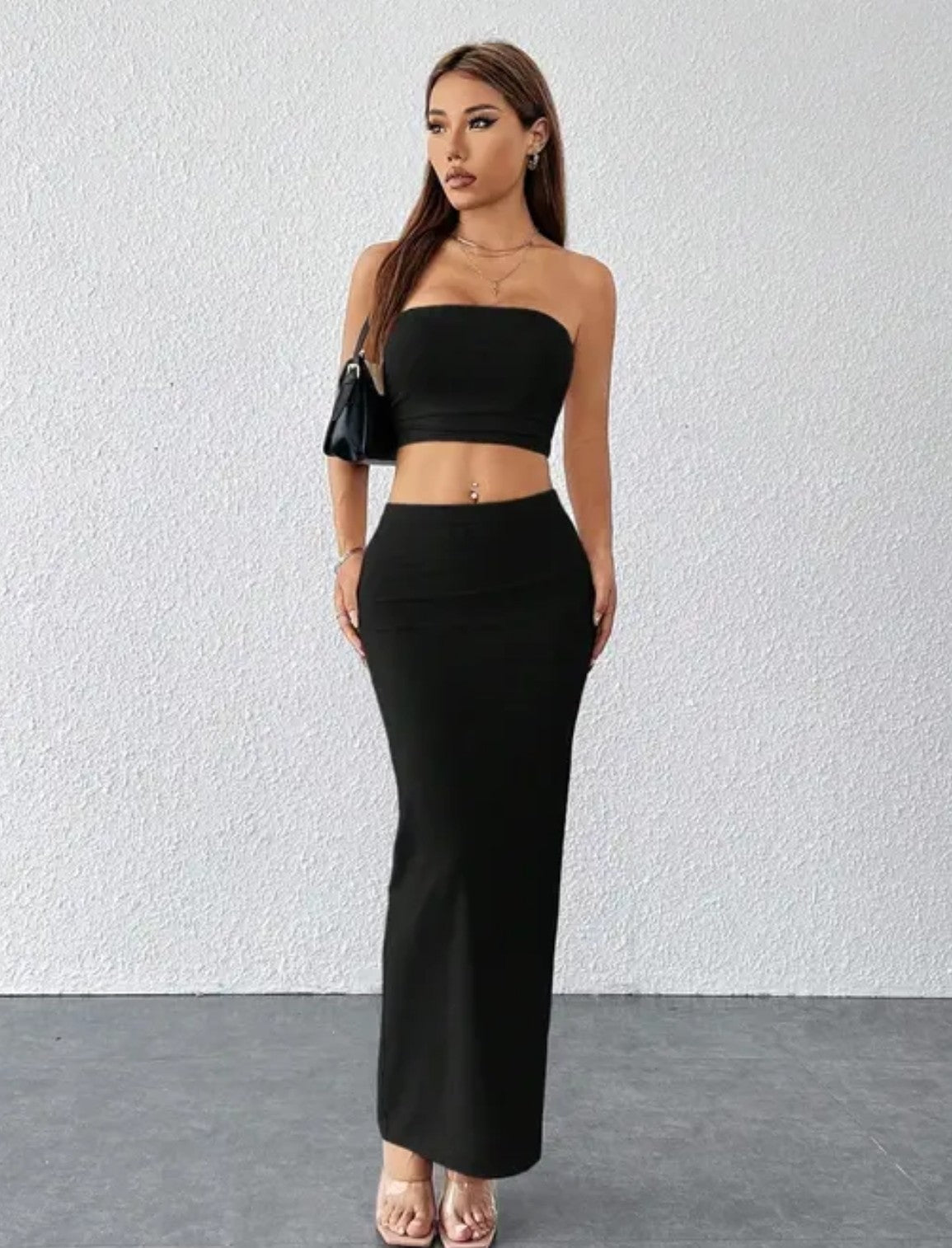 Strapless Bandeu top & high waist Maxi skirt CO-ORD SET