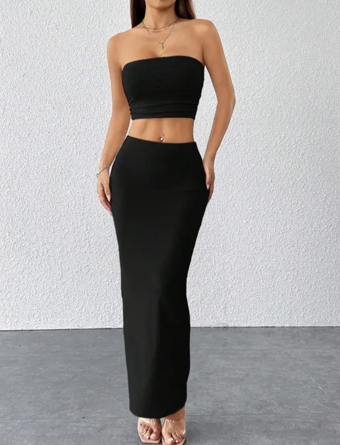 Strapless Bandeu top & high waist Maxi skirt CO-ORD SET