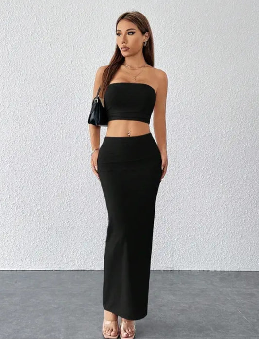 Strapless Bandeu top & high waist Maxi skirt CO-ORD SET